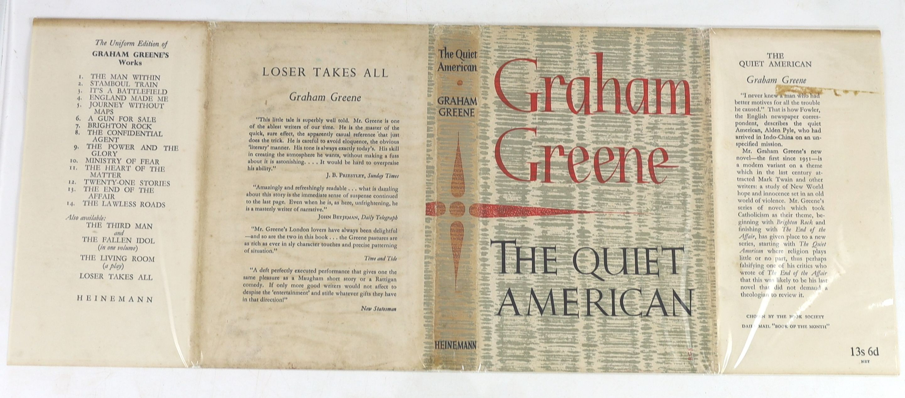 Greene, Graham - The Quiet American, 1st ed. original cloth with unclipped d/j. 8vo. William Heinemann Ltd, London, 1955.